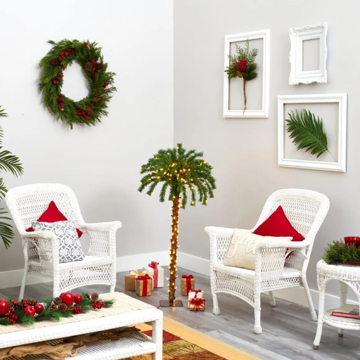 4 Ft. Christmas Palm Artificial Tree With 150 Warm White Led Lights