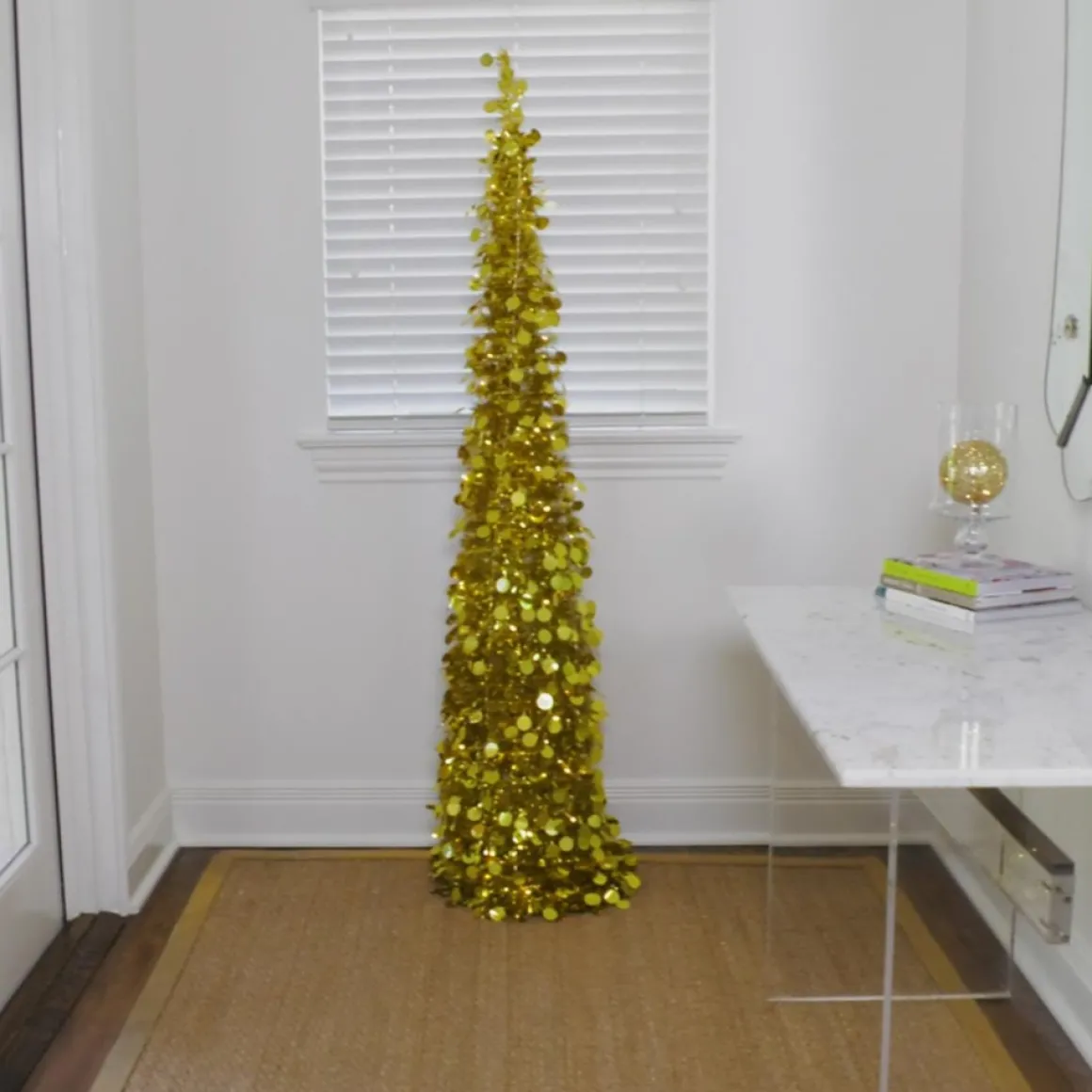 As Is Winter Lane 6' Illuminated Slim Tinsel Pop-Up Christmas Tree