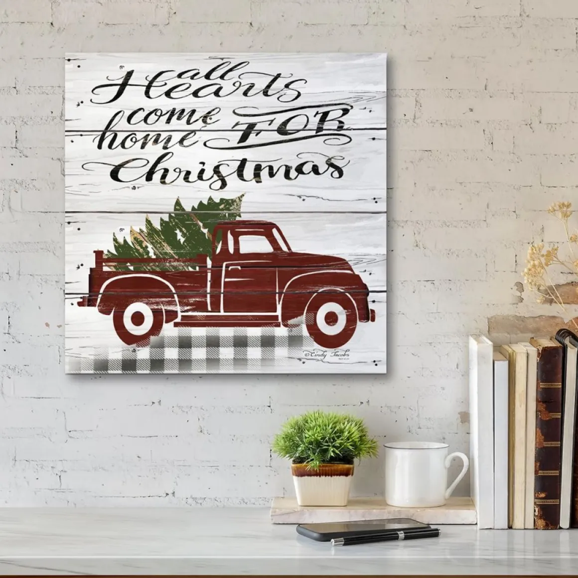 Courtside Market All Hearts Red Truck 14" X 14" Wood Art