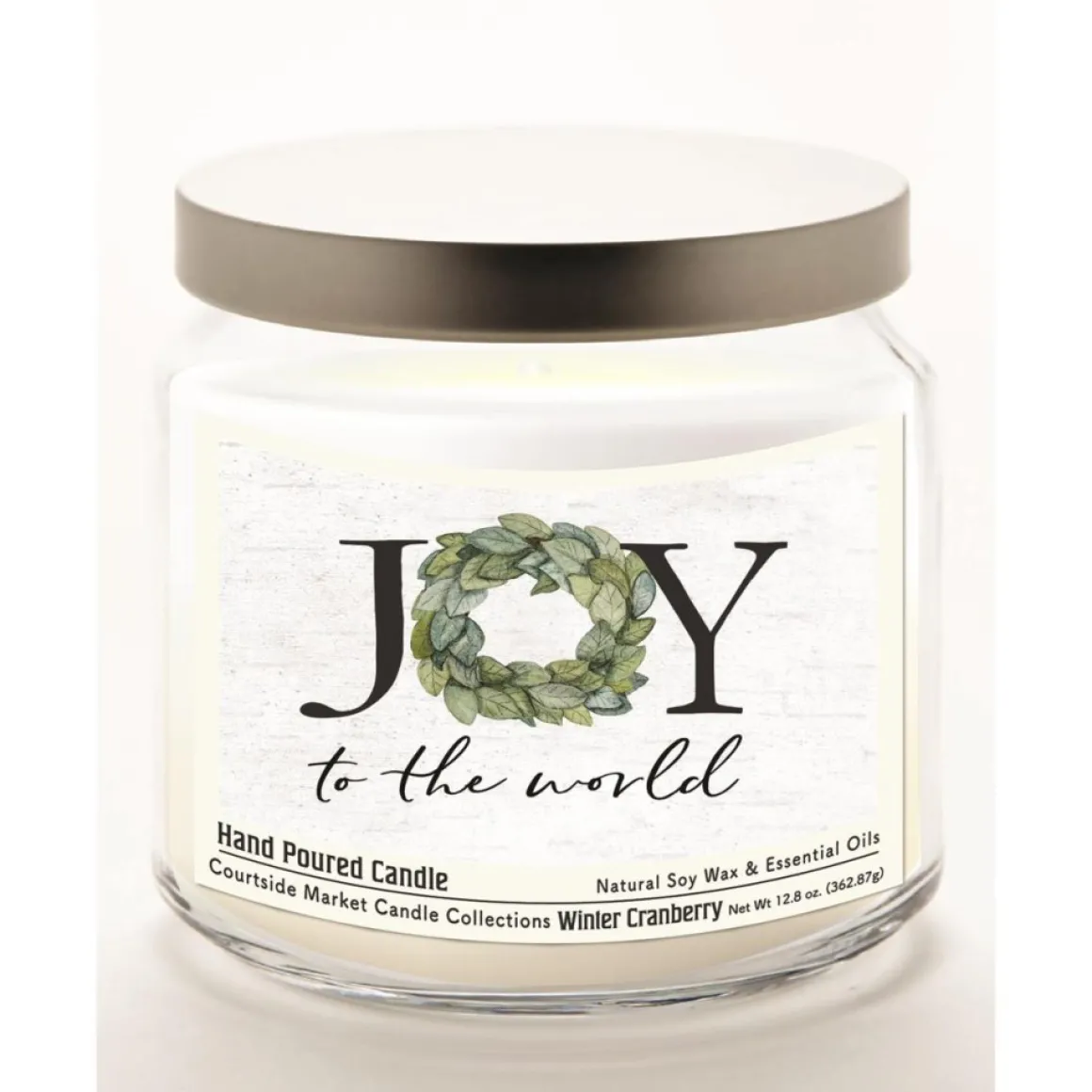 Courtside Market Joy To The World Candle In Glass Jar With Silver Lid