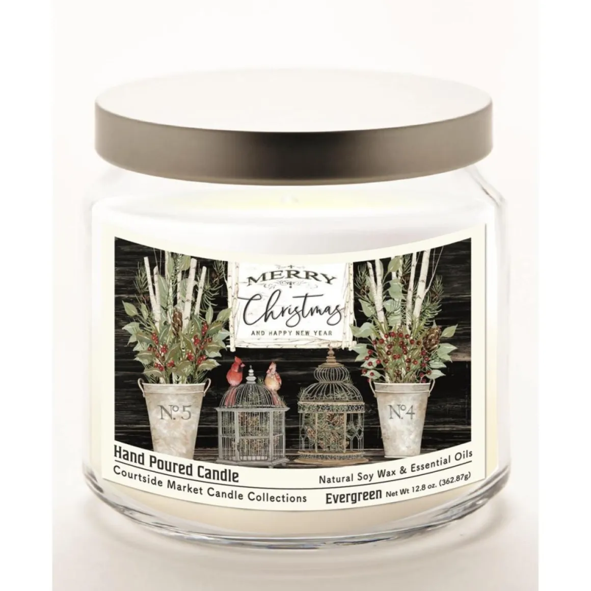 Courtside Market Merry Christmas Cardinals Wax Candle With Brushed Lid