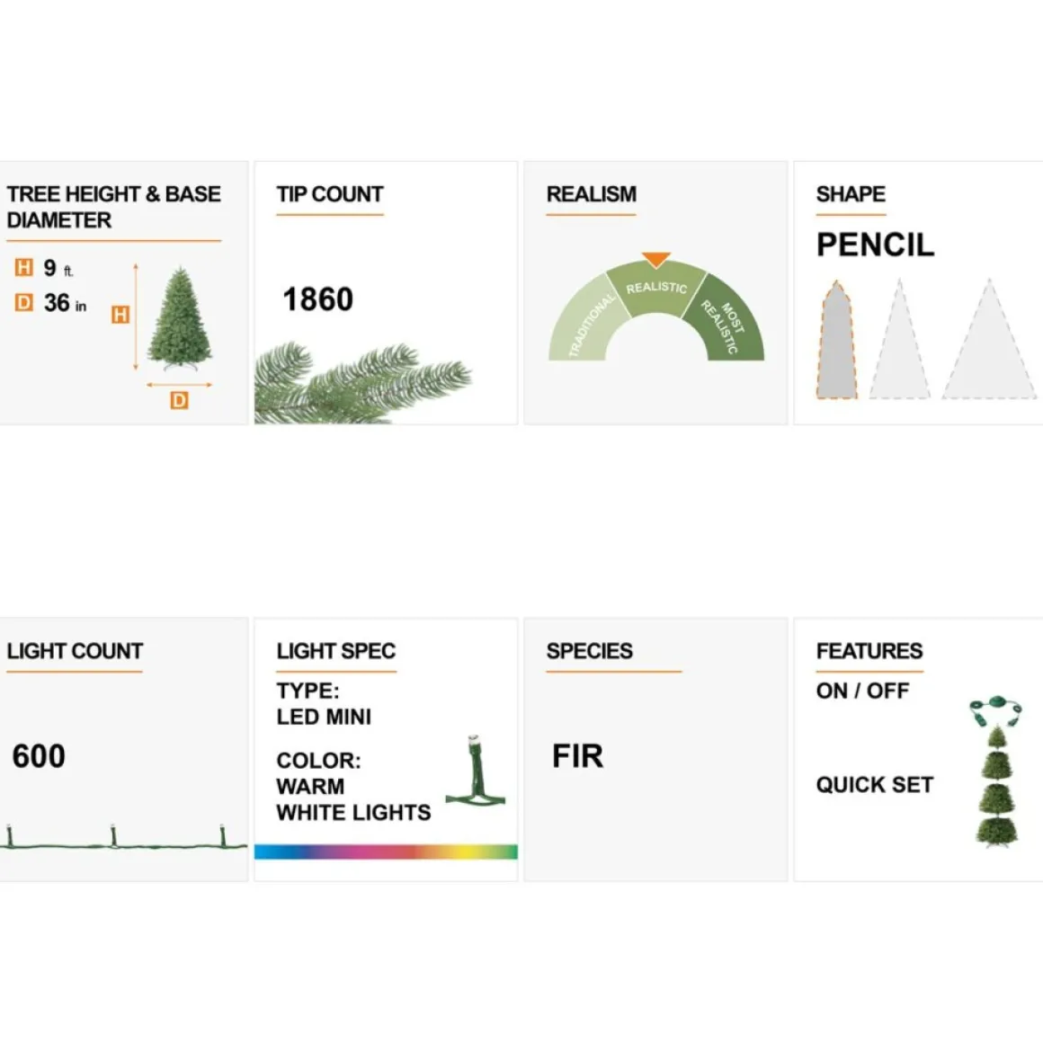 Glitzhome 9 Ft. Preloaded Led Pencil Fir Artificial Christmas Tree