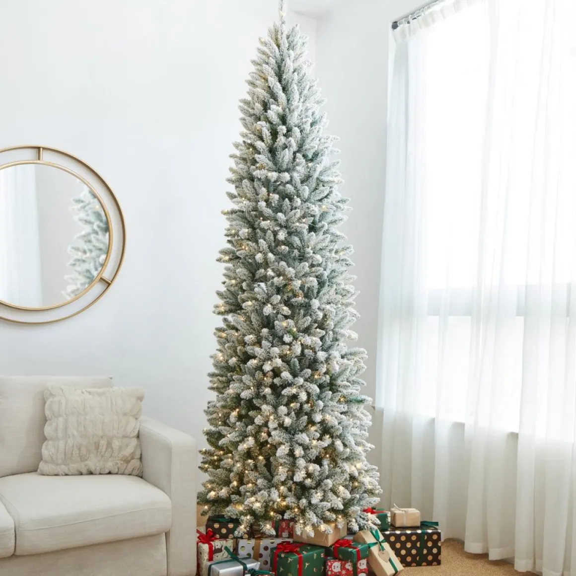 Glitzhome 9 Ft. Preloaded Led Pencil Fir Artificial Christmas Tree