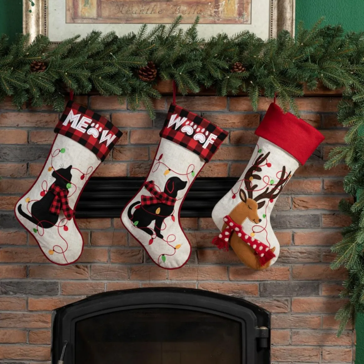 Glitzhome 21" L Led Embroidered Linen Reindeer Christmas Stocking