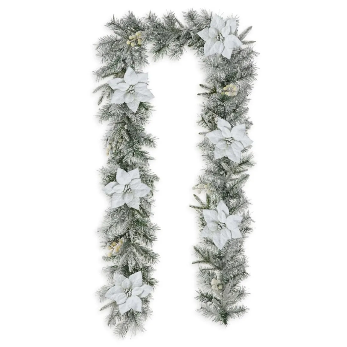 Glitzhome 9' Pre-Lit Snow Flocked Greenery Pine Poinsettia Garland