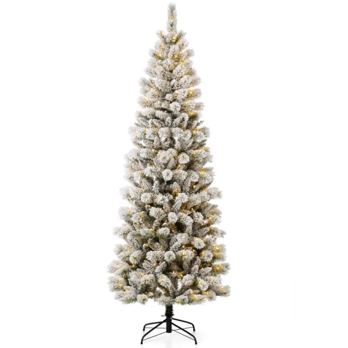 Glitzhome 7.5Ft Pre-Lit Flocked Pencil Green Pine Christmas Tree