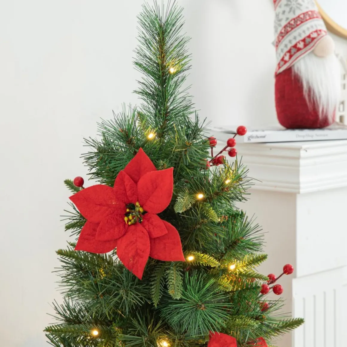 Glitzhome 4Ft Pre-Lit Poinsettia Artificial Christmas Porch Tree