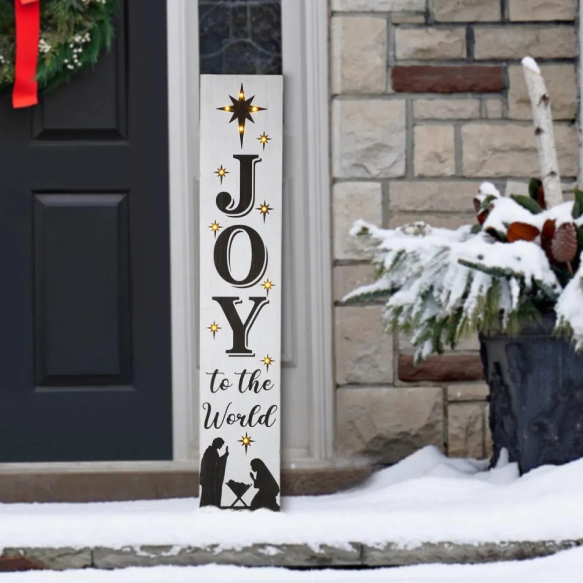 Glitzhome 42"H Lighted Wooden Nativity Porch Sign