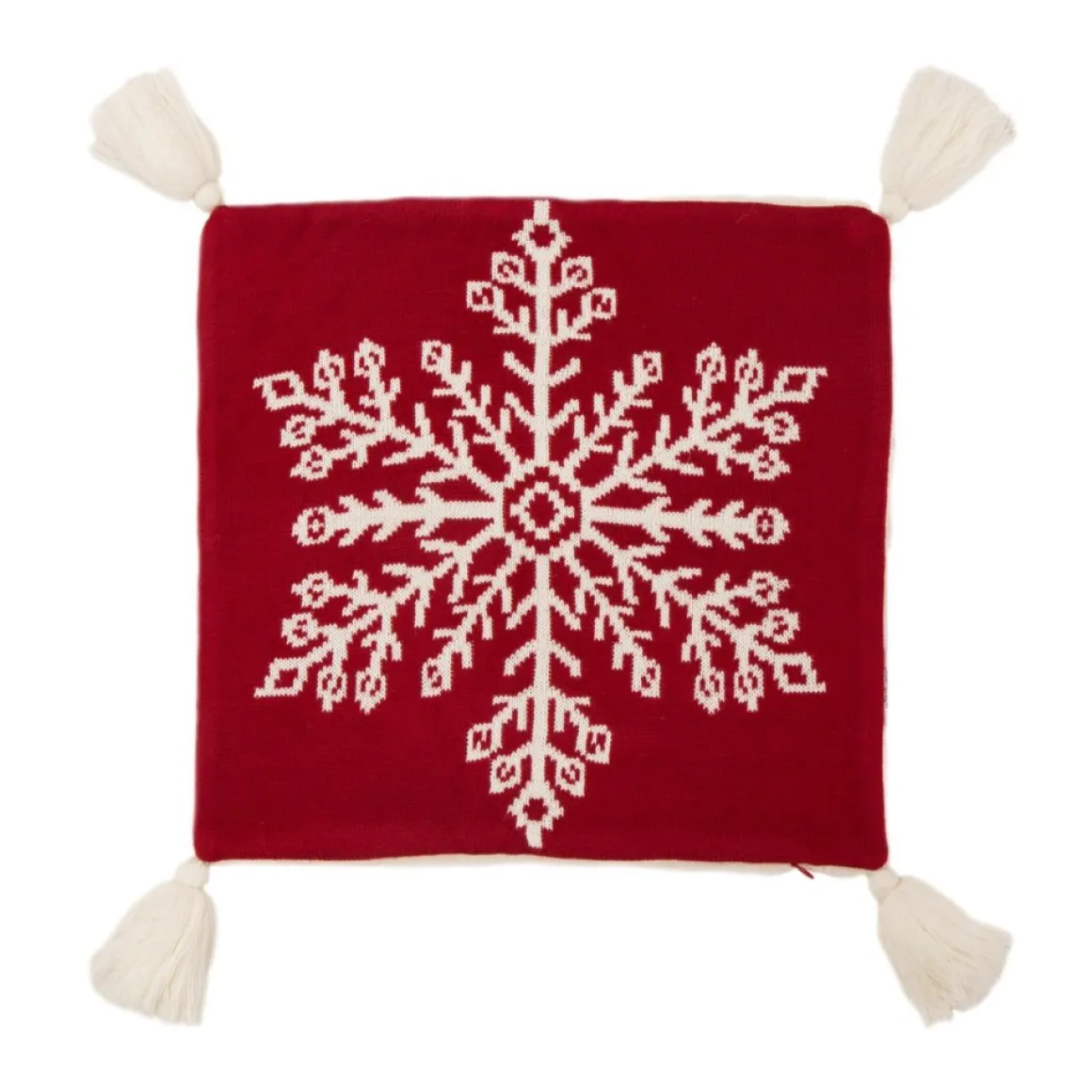 Glitzhome 18In Knitted Snowflake Acrylic Red Pillow Cover With Tassels