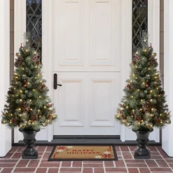 Glitzhome Set Of Two 4Ft Flocked Christmas Tree With 100 Warm White