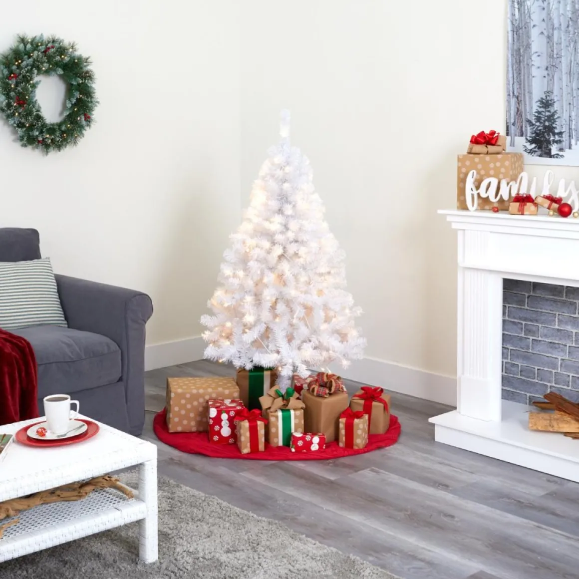Nearly Natural 5' White Christmas Tree With 150 Clear Led Lights