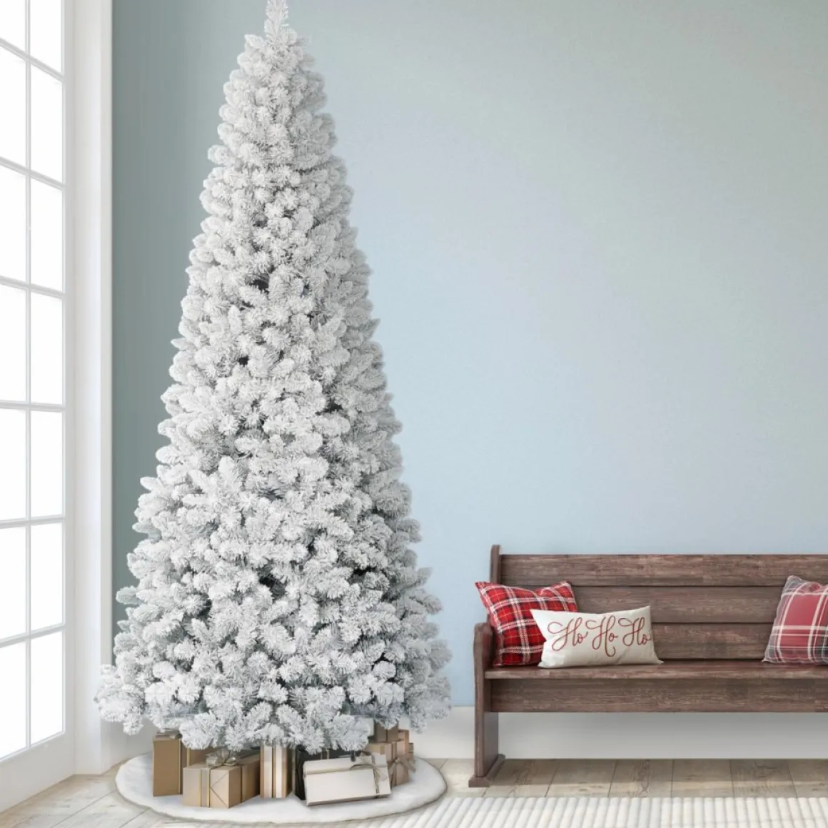 Puleo International 9' Flocked Virginia Pine Tree With 1460 Tips