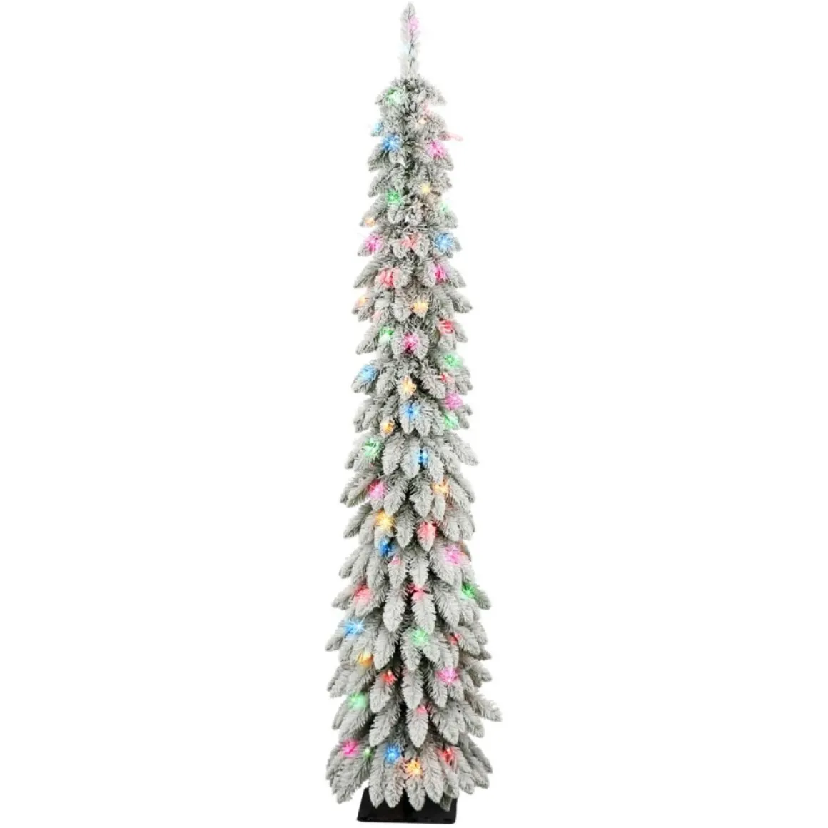 Puleo International 6' Pre-Lit Flocked Pencil Tree 100 Colored Lights
