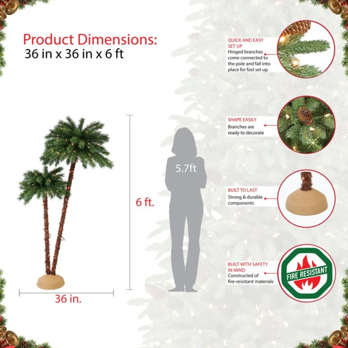 Puleo International Premium 3.5'/6' Artificial Palm Tree W/ 175 Lights