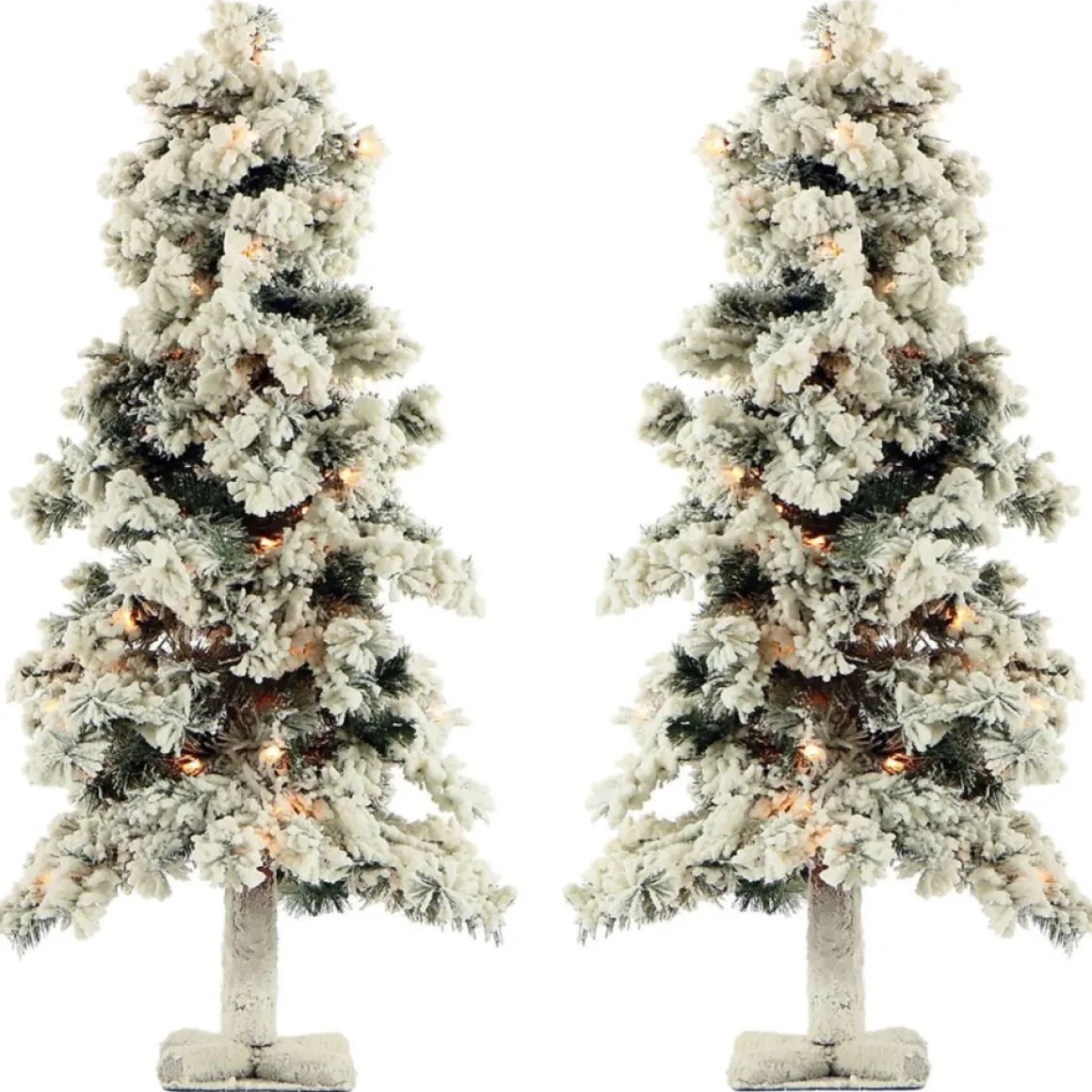 Set Of Snowy Alpine Trees With Clear Lights