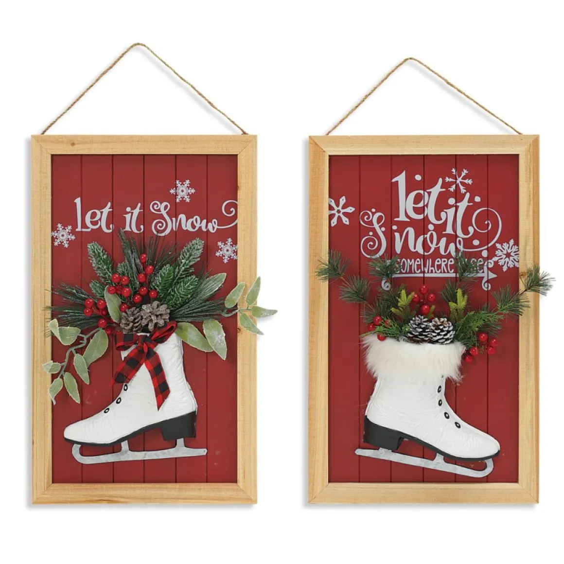 The Gerson Company 23" Skate & Floral Wood Holiday Wall Signs Set Of 2