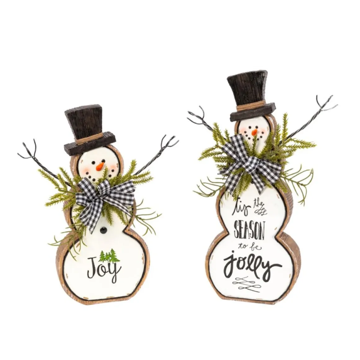 The Gerson Company 2Pk Resin/Metal Snowman Figurines W/ Pine & Bow