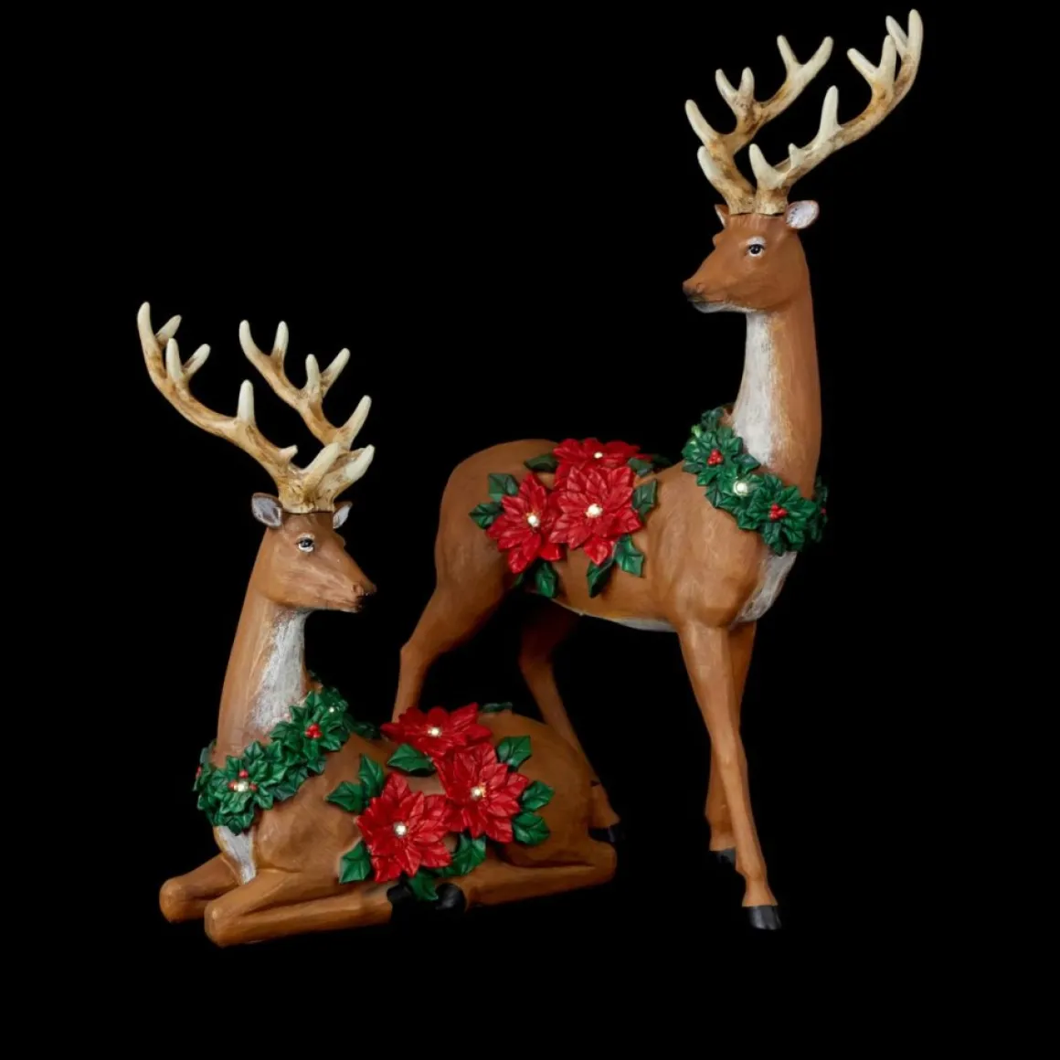 Winter Lane 2-Piece Illuminated Reindeer With Poinsettias